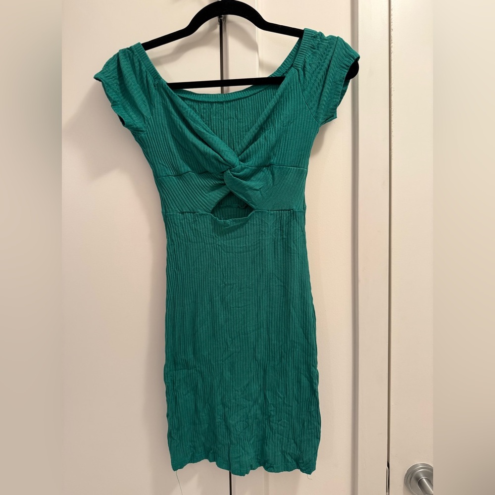 Kelly Green Twist-Front Peekaboo MiniDress